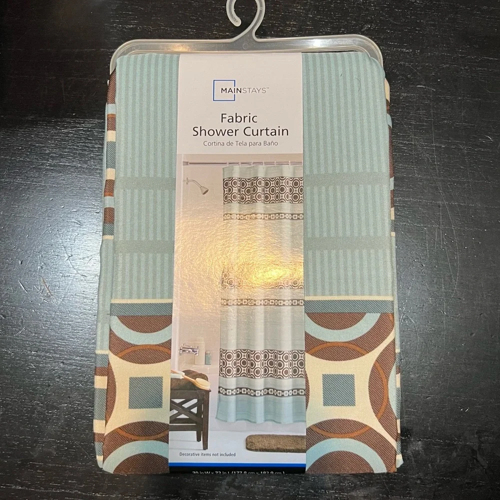 Mainstays Aqua and Brown Geometric Shower Curtain